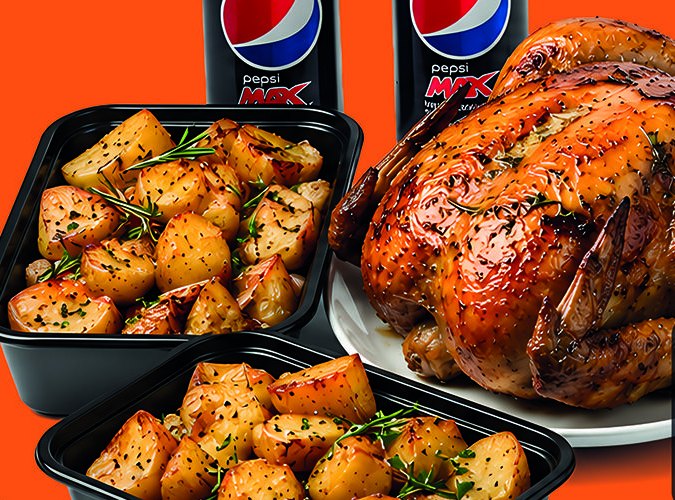 Poulet grillé et barquettes de potatoes du Menu Familiale